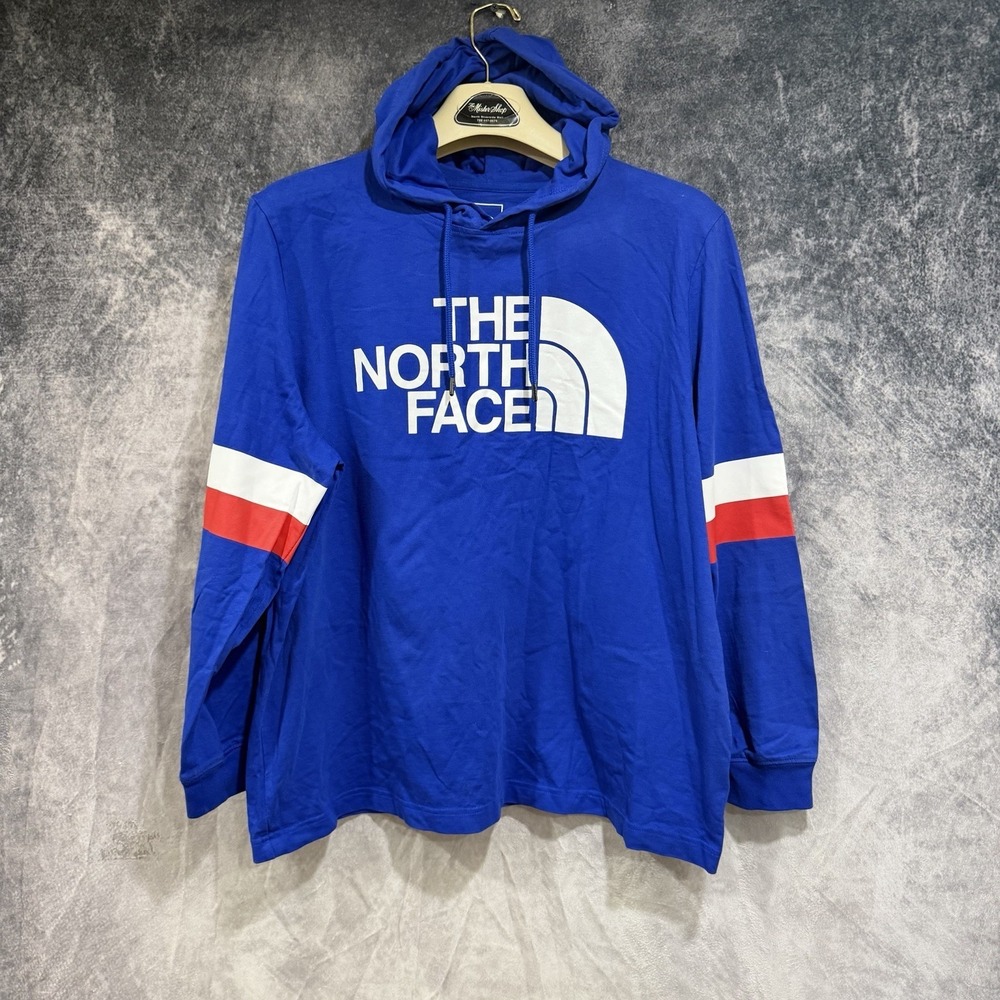 The North Face Women's Pullover Hoodie Royal Blue Red White Stripes XL